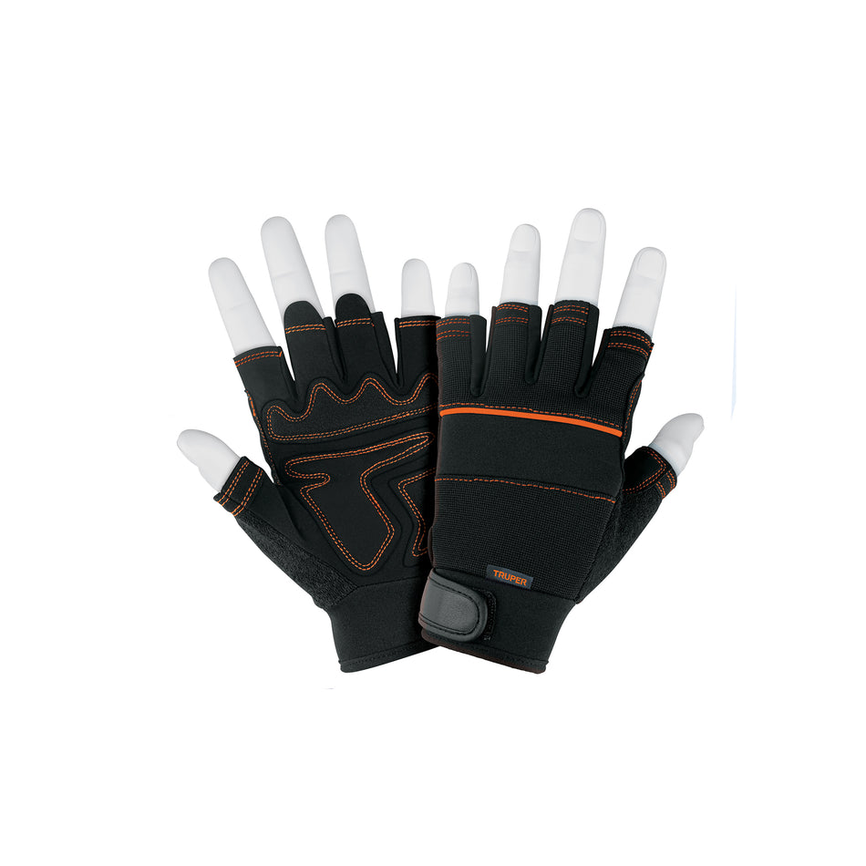 Guantes Mecánico Sin Dedos TRUPER GU-655 - Antivibración Carnaza Sintética para Mantenimiento Industrial