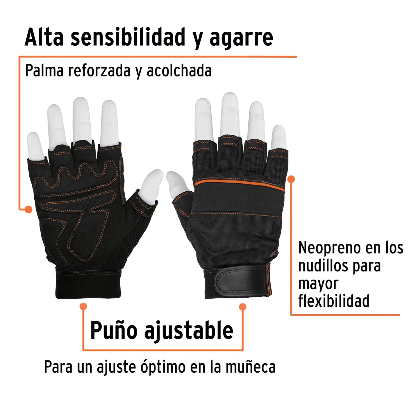 Guantes Mecánico Sin Dedos TRUPER GU-655 - Antivibración Carnaza Sintética para Mantenimiento Industrial
