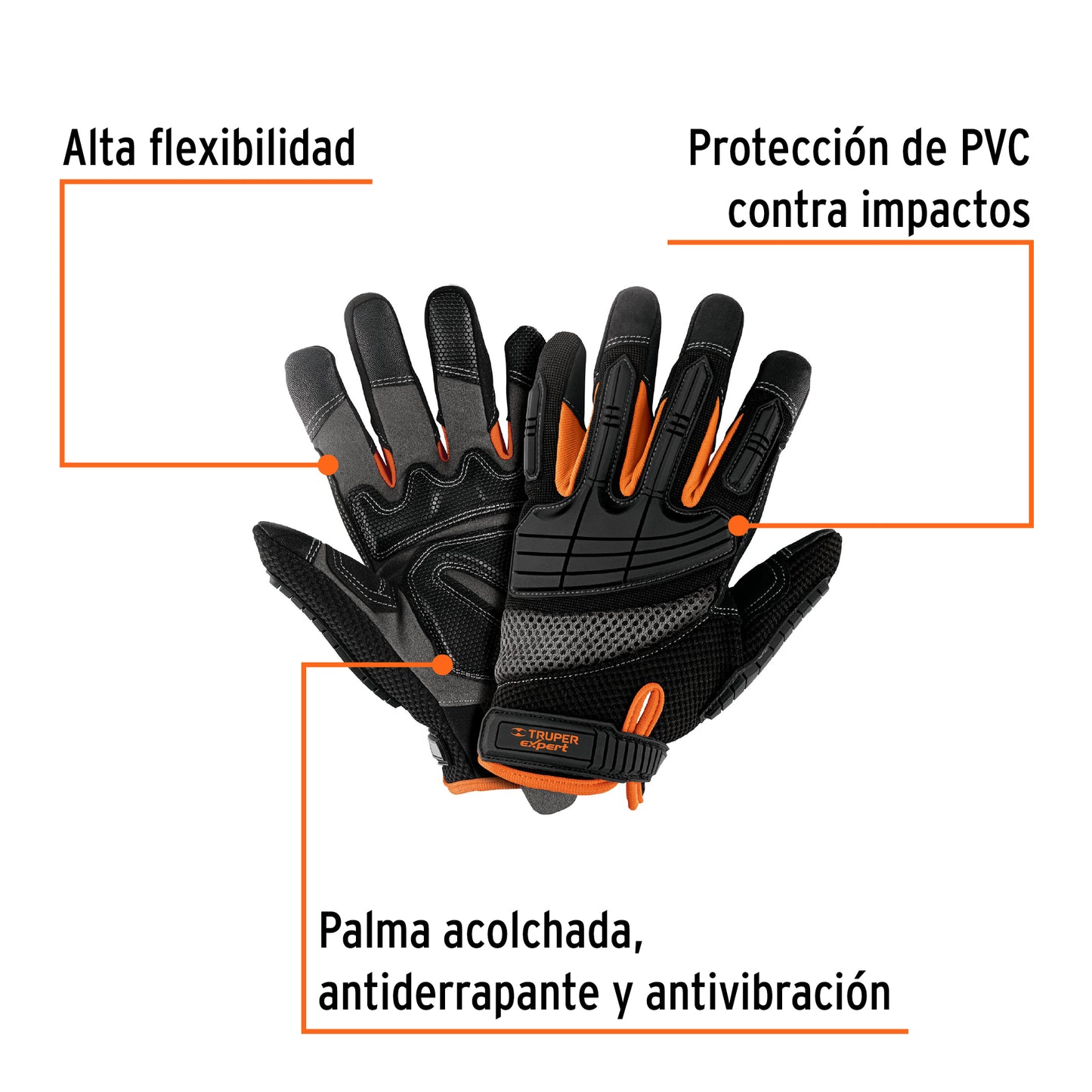 Guantes Mecánicos Anti-Impacto TRUPER GU-665 - Protección PVC Nudillos, Palma Antiderrapante, Táctil Compatible - Solución Profesional para Operadores Maquinaria y Herramientas