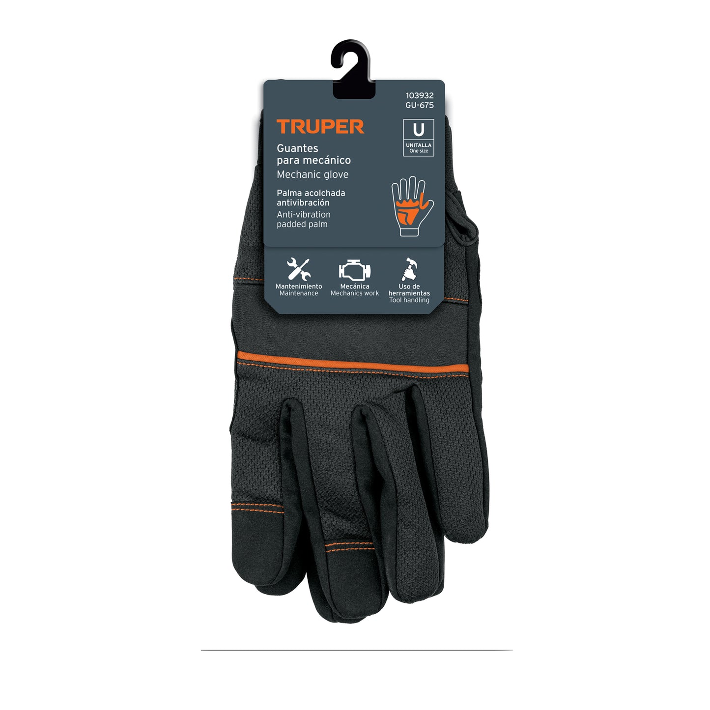 Guante Mecánico Antivibraciones TRUPER GU-675 - Protección Profesional contra Vibraciones y Fatiga en Manos - Refuerzo Carnaza Sintética