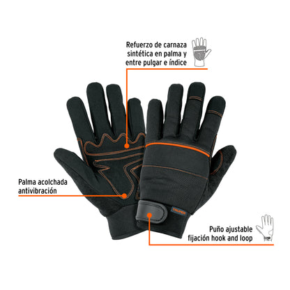 Guante Mecánico Antivibraciones TRUPER GU-675 - Protección Profesional contra Vibraciones y Fatiga en Manos - Refuerzo Carnaza Sintética