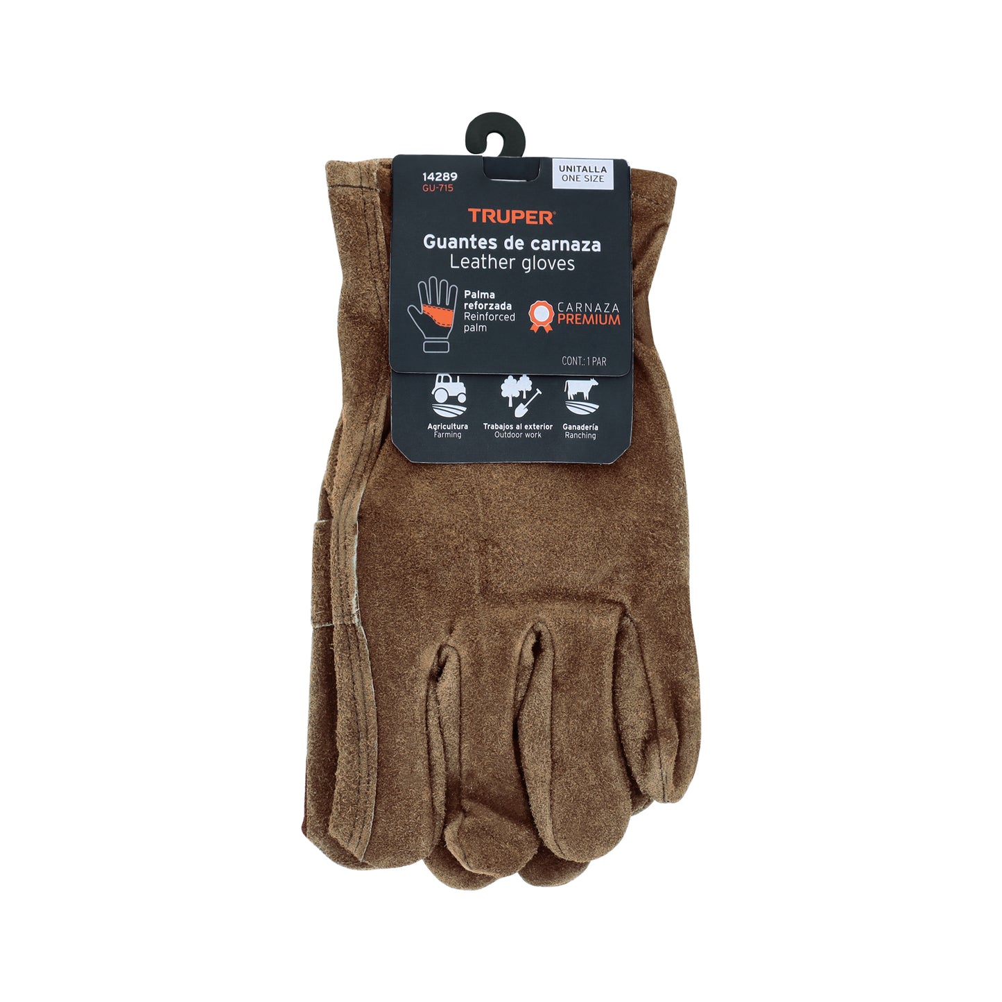 Guantes de Carnaza para Electricista TRUPER GU-715 - Resistentes Abrasión con Refuerzo Palmas - Protección Soldadura y Cables Eléctricos
