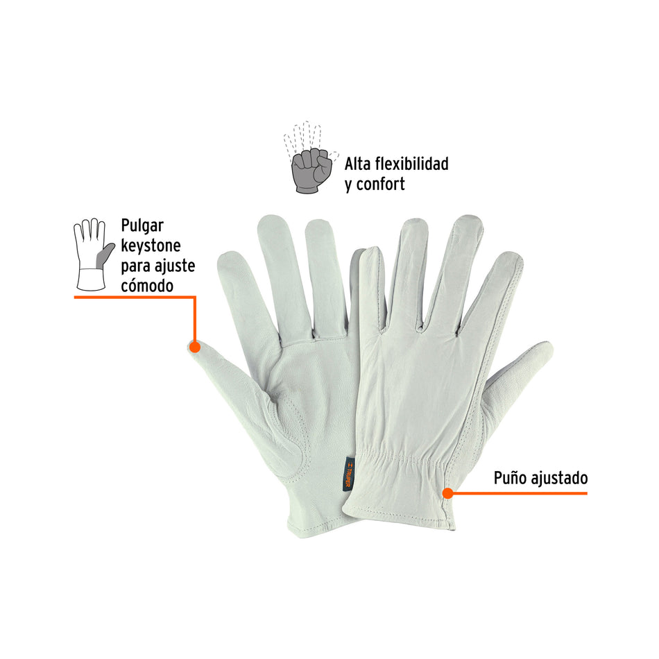 Guantes de Piel de Cabra TRUPER GU-724 - Protección Superior para Mantenimiento Industrial, Conducción y Herramientas Eléctricas - Resistentes Abrasión Talla M