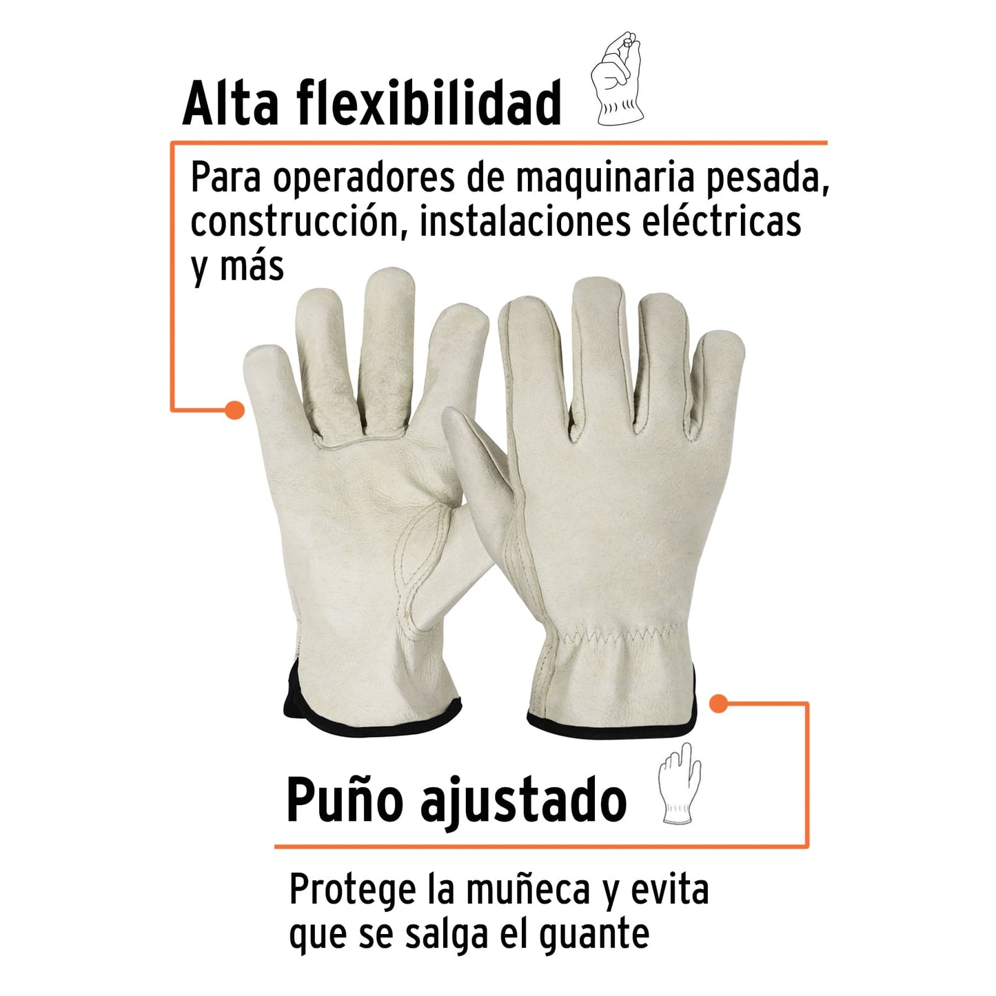 Guantes de Piel de Cerdo TRUPER GU-743 - Protección Industrial Resistente Abrasión para Construcción y Maquinaria