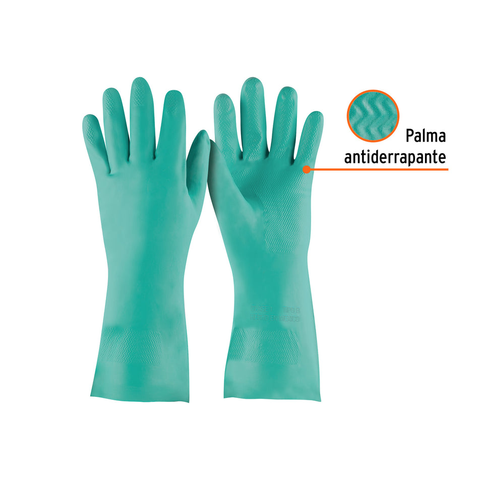Guantes de Nitrilo Verde TRUPER GU-822 Talla M - Resistentes a Químicos, Aceites y Solventes - Protección Profesional Antiderrapante para Manejo de Líquidos Industriales
