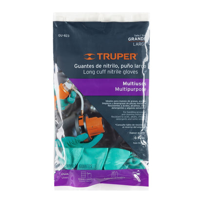 Guantes de Nitrilo Verde TRUPER Antiderrapantes - Resistentes a Químicos y Solventes - Talla G - GU-823