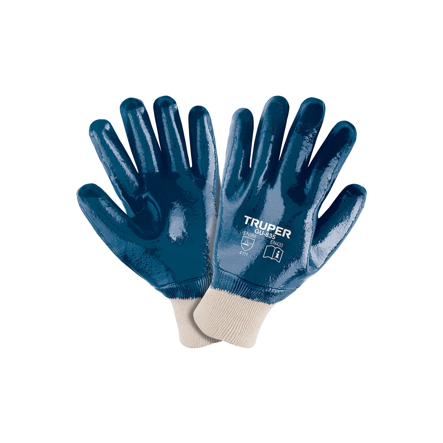Guantes de Algodón con Recubrimiento de Nitrilo TRUPER GU-835 - Resistentes a Aceites, Grasas y Solventes para Mantenimiento Industrial