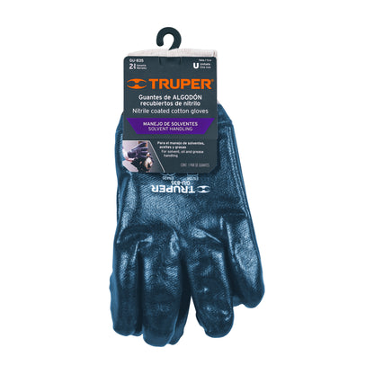 Guantes de Algodón con Recubrimiento de Nitrilo TRUPER GU-835 - Resistentes a Aceites, Grasas y Solventes para Mantenimiento Industrial