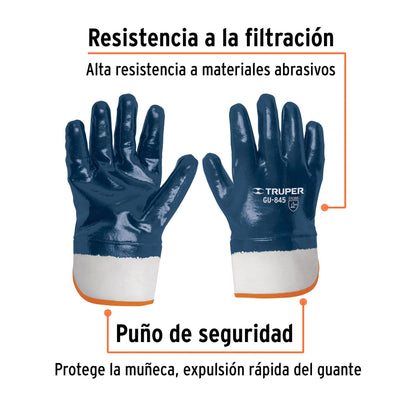 Guantes de Seguridad Industrial GU-845 - Algodón con Recubrimiento de Nitrilo - Resistentes a Aceites, Grasas y Solventes - Protección Completa para Mantenimiento y Procesos Húmedos