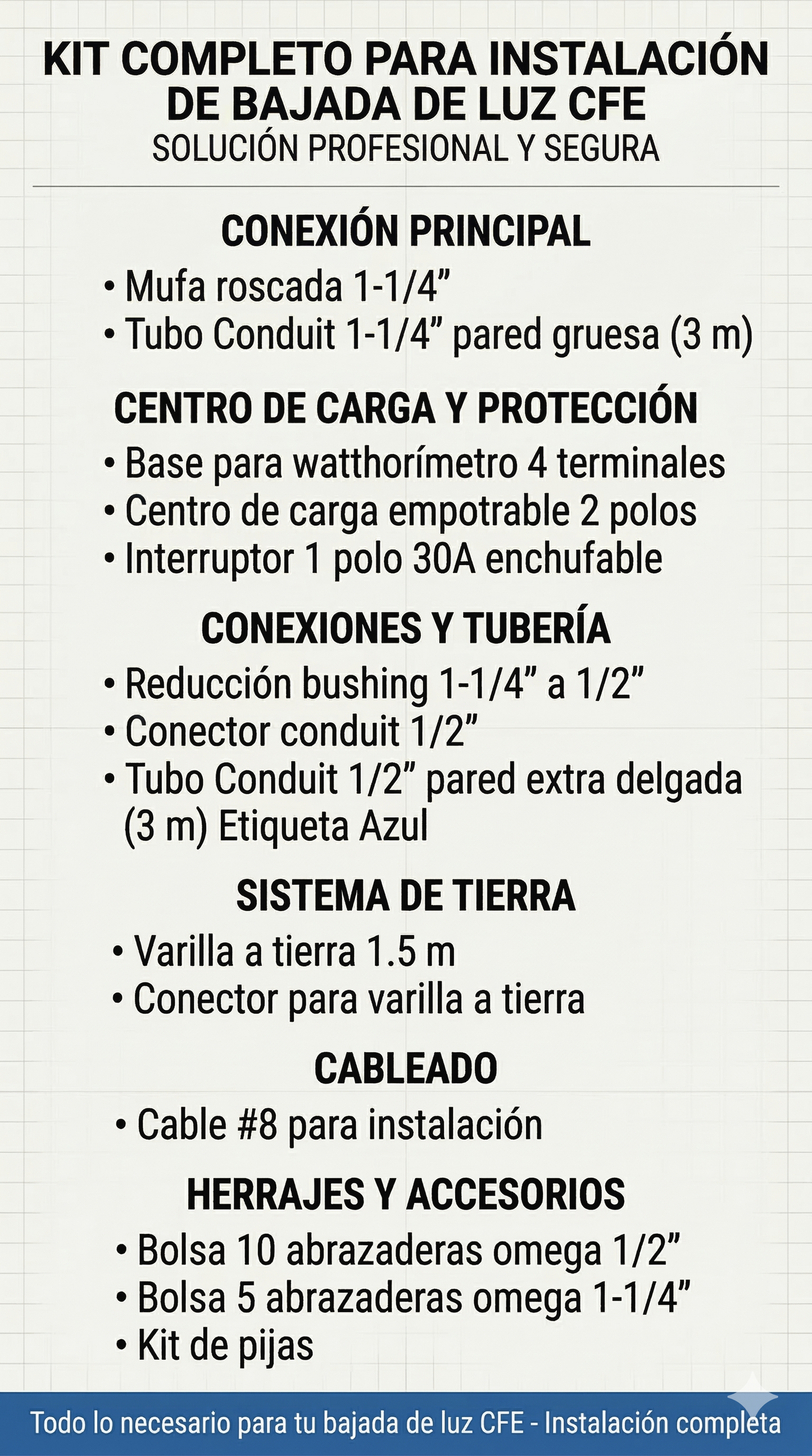 Kit Listo para Instalar CFE - Bajada de Luz Completa