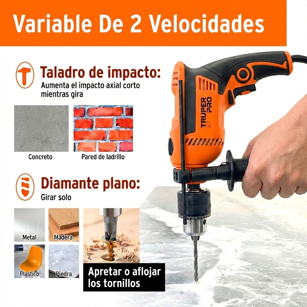 Rotomartillo TRUPER PRO® 1/2” 650W | Taladro Percutor Profesional con Velocidad Variable