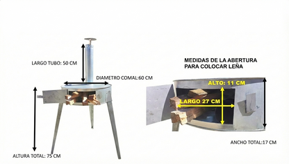 Anafre Comal Artesanal Desmontable 60cm | Para Leña o Carbón | Ideal Asados, Carne, Tortillas y Quesadillas