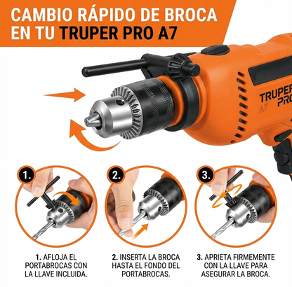 Rotomartillo TRUPER PRO® 1/2” 650W | Taladro Percutor Profesional con Velocidad Variable