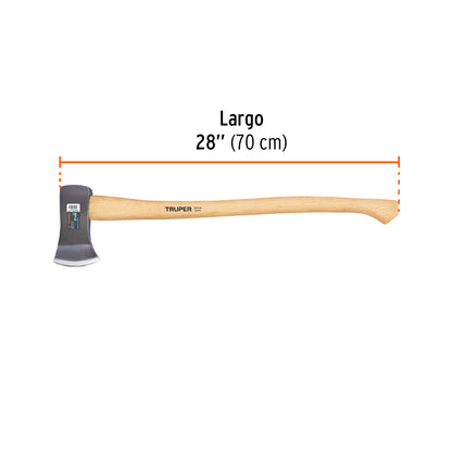 Hacha Truper Boy 2-1/4 lb Mango Hickory 28" - Herramienta Profesional para Talar Árboles y Partir Madera HB-2-1/4M