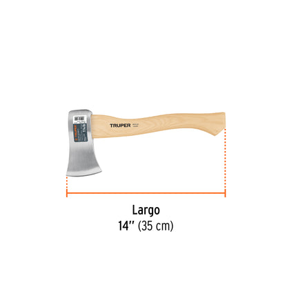 Hacha Cazadora TRUPER 1-1/4 lb Mango Hickory 14" - Herramienta Profesional para Corte de Madera y Trabajos Forestales - Acero al Carbono Tratamiento Térmico HC-1-1/4