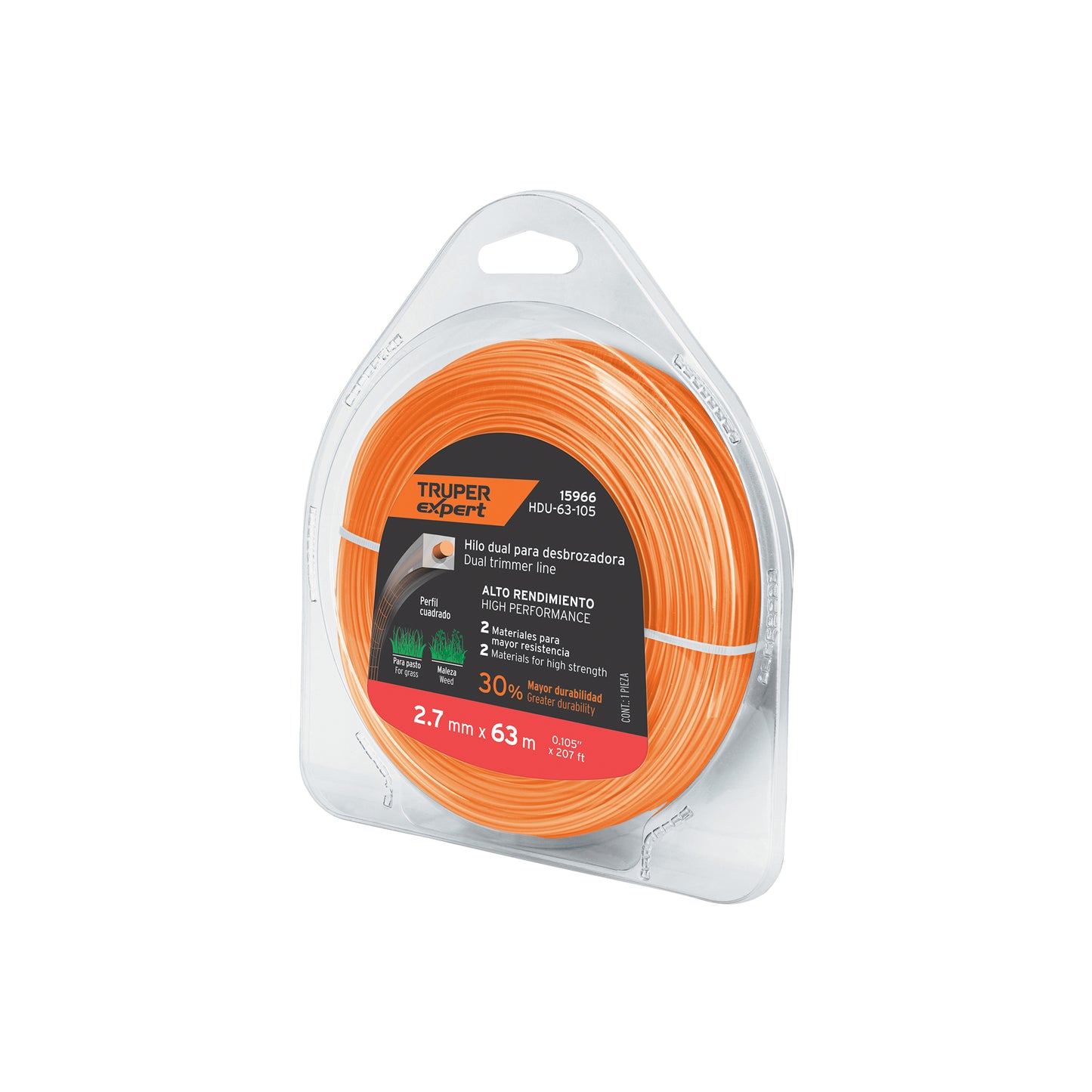 Hilo cuadrado dual p/desbrozadora,2.7mm x 63m,blíster EXPERT