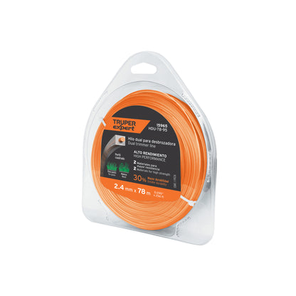 Hilo cuadrado dual p/desbrozadora, 2.4mm x78m,blíster EXPERT
