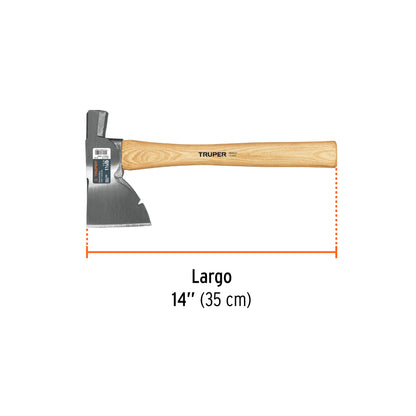 Hacha Doméstica Truper 1-1/2 lb Mango Hickory 14" - Corte Preciso y Duradero para Trabajos de Carpintería y Leña - Acero al Carbono Tratamiento Térmico HH-1-1/2