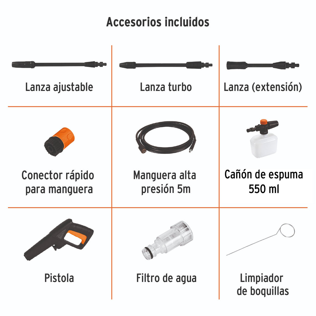 Accesorios incluidos con la hidrolavadora Truper HILA-1500