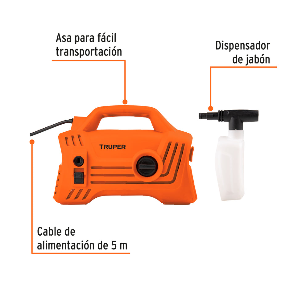 Hidrolavadora eléctrica compacta 1600 PSI,  limpieza Truper