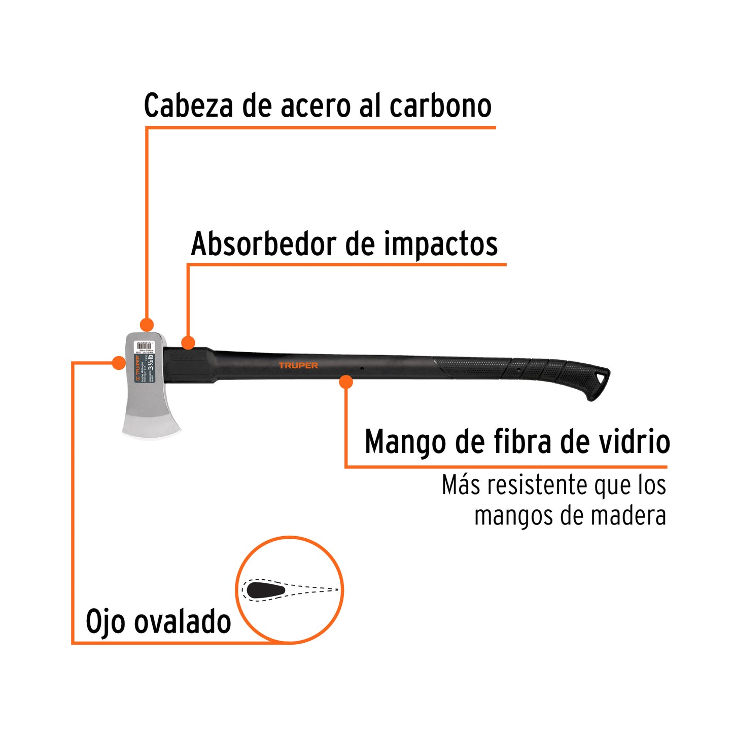 Hacha Michigan Truper 3.5 lb Fibra Vidrio 34" - Corta Madera Tala Árboles Profesional HM-3-1/2F