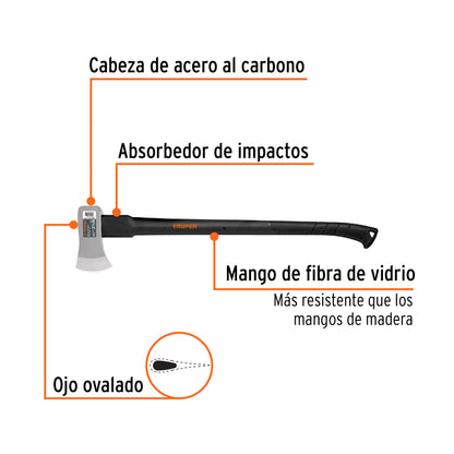 Hacha Michigan Truper 3.5 lb Fibra Vidrio 34" - Corta Madera Tala Árboles Profesional HM-3-1/2F