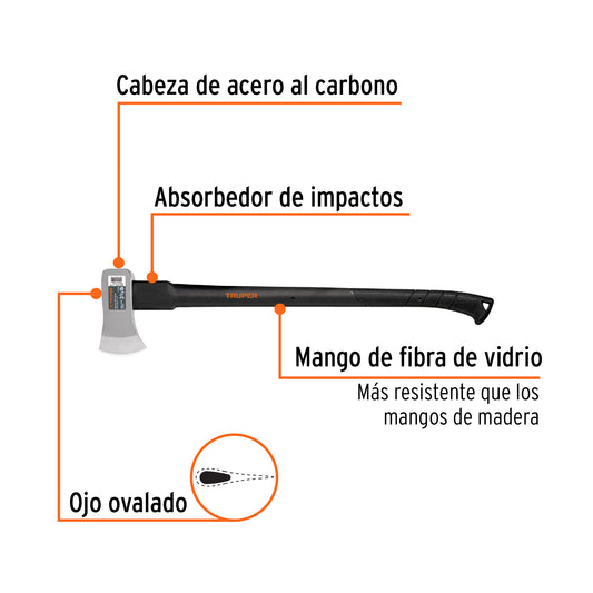 Hacha Michigan Truper 3.5 lb Fibra Vidrio 34" - Corta Madera Tala Árboles Profesional HM-3-1/2F