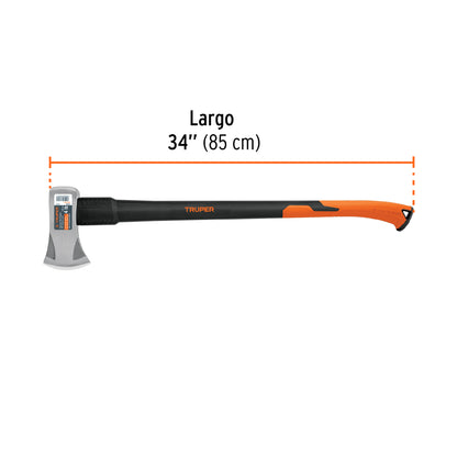 Hacha Michigan Truper 4 lb Fibra de Vidrio 34" - Herramienta Profesional para Talar Árboles y Partir Madera HM-4FX