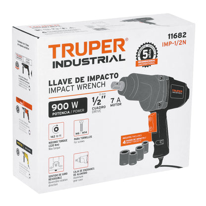 Llave de impacto 1/2", 900W, 162 lb/ft, TRUPER INDUSTRIAL