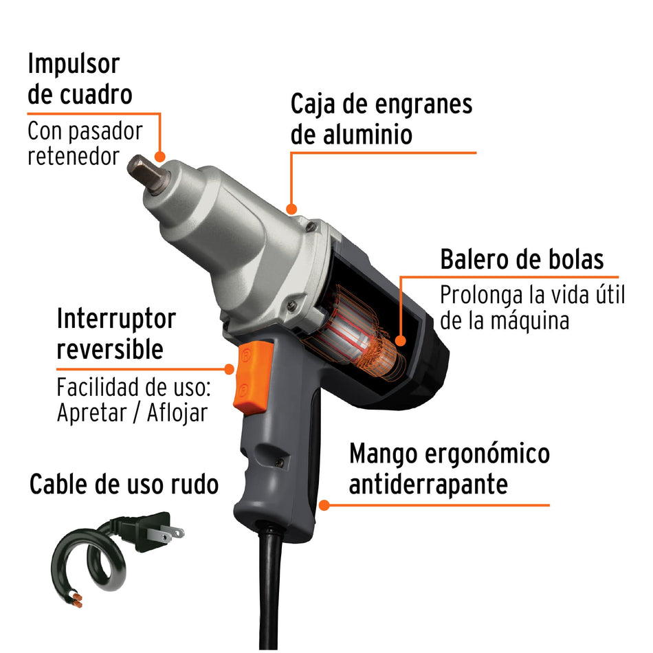 Llave de impacto 1/2" 900 W, industrial, Truper