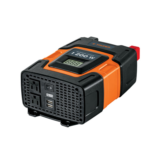 Inversor de Corriente 1200W Truper INCO-1000 - Convierte 12V a 120V con Puertos USB para Vehículos, Computadoras y Herramientas Portátiles