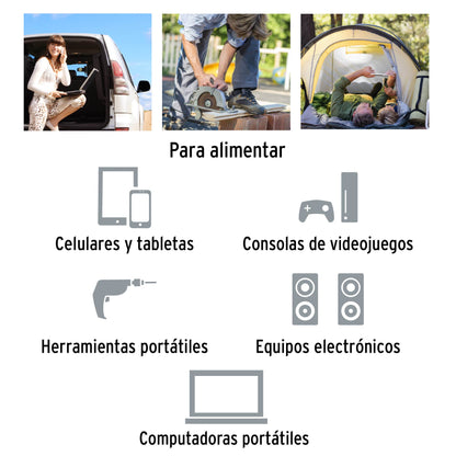 Inversor de Corriente 1200W Truper INCO-1000 - Convierte 12V a 120V con Puertos USB para Vehículos, Computadoras y Herramientas Portátiles