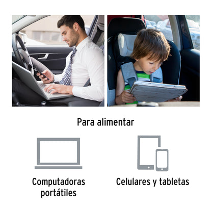 Inversor de Corriente 12V a 120V 120W Truper INCO-100 - Convierte Energía Auto para Laptop Tablet Celular con Puertos USB y Protección Sobrecarga