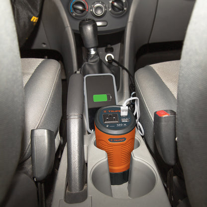 Inversor de Corriente 120W TRUPER INCO-120 - Convierte 12V a 120V para Auto con 2 Puertos USB - Solución Portátil para Cargar Laptop, Tablet y Celular en Viajes