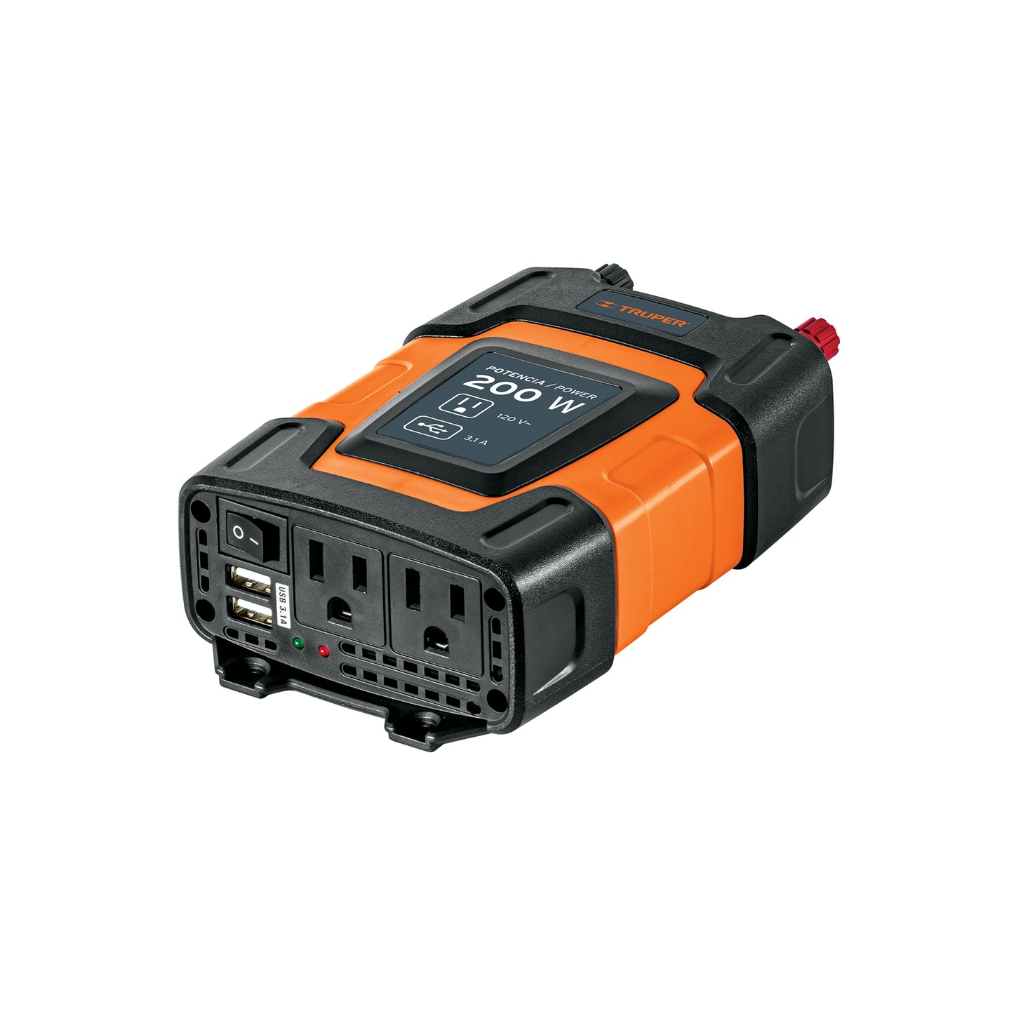 Inversor de Corriente 12V a 120V 200W Truper INCO-200 con USB - Solución Portátil para Alimentar Equipos Electrónicos en Vehículos