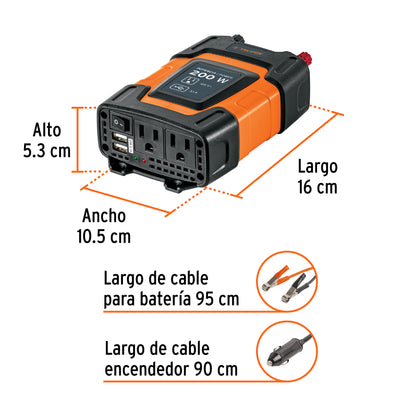 Inversor de Corriente 12V a 120V 200W Truper INCO-200 con USB - Solución Portátil para Alimentar Equipos Electrónicos en Vehículos
