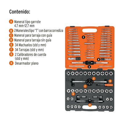 Juego Machuelos y Tarrajas 76 Piezas Truper J-MATA-76 - Reparación y Fabricación de Cuerdas Dañadas - Acero al Cromo con Estuche
