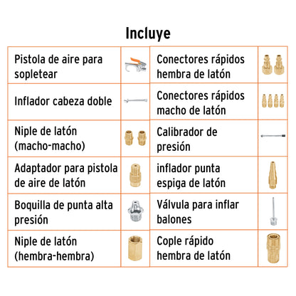 Kit Completo 17 Accesorios Neumáticos TRUPER JAN-17 - Pistola Aire, Inflador, Conectores - Solución Profesional Limpieza e Inflado