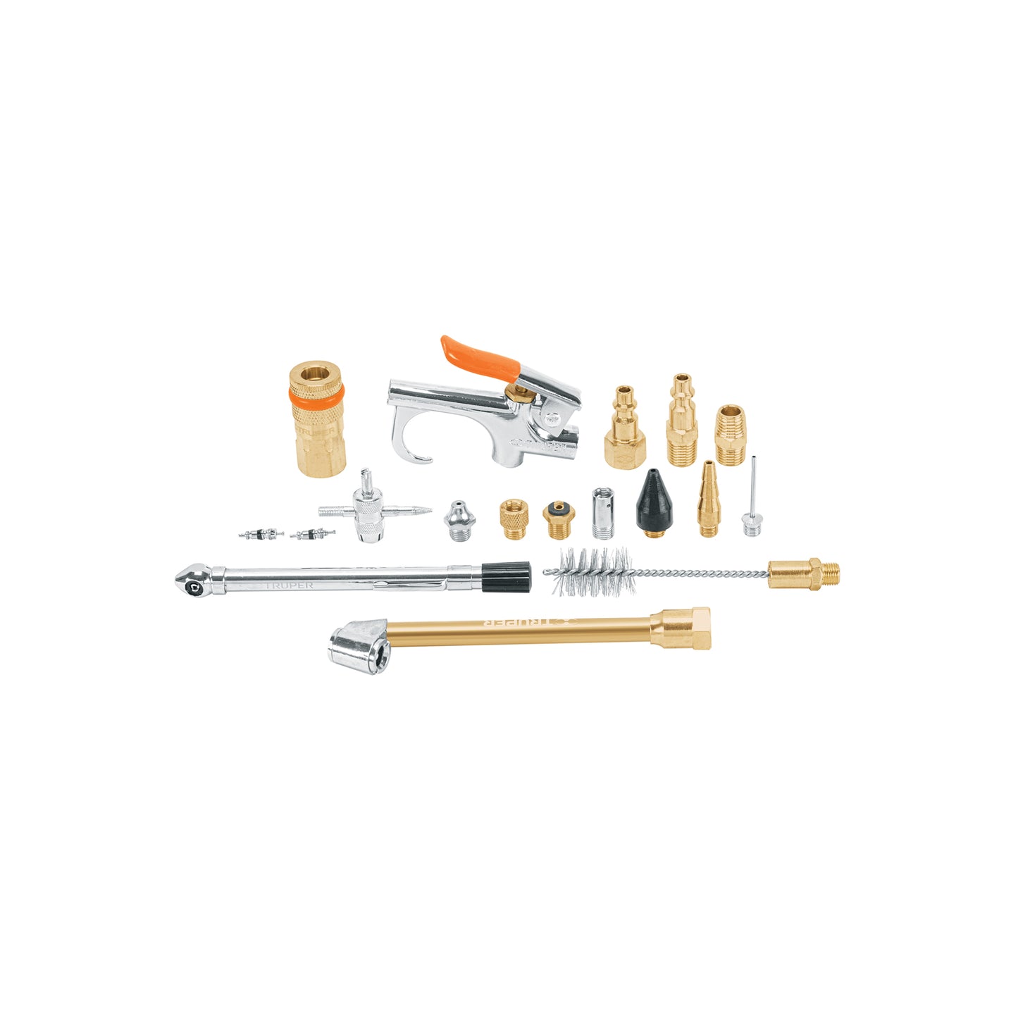Kit Completo 18 Accesorios Neumáticos TRUPER JAN-18 - Pistola Aire, Inflador, Calibrador - Solución Profesional para Taller Automotriz