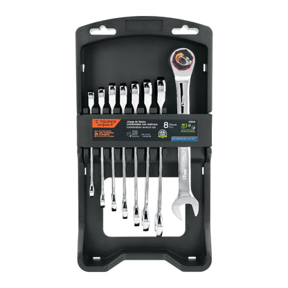 Juego 8 Llaves Combinadas con Matraca JC-8XM EXPERT - Acero Cromo Vanadio 90 Dientes - Solución Profesional para Espacios Reducidos