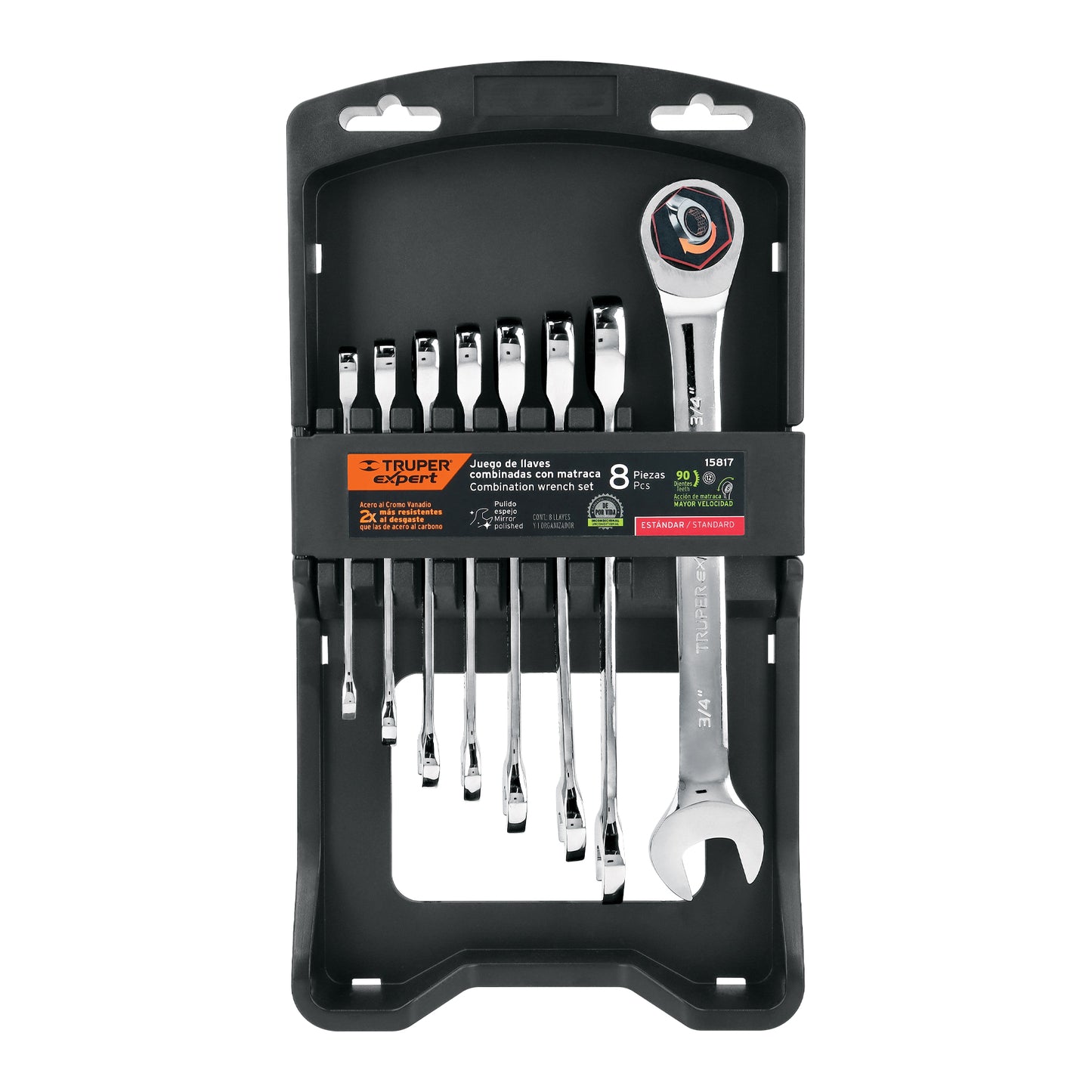 Juego 8 Llaves Combinadas con Matraca JC-8XP Expert - Acero Cromo Vanadio 90 Dientes - Solución Profesional para Espacios Reducidos