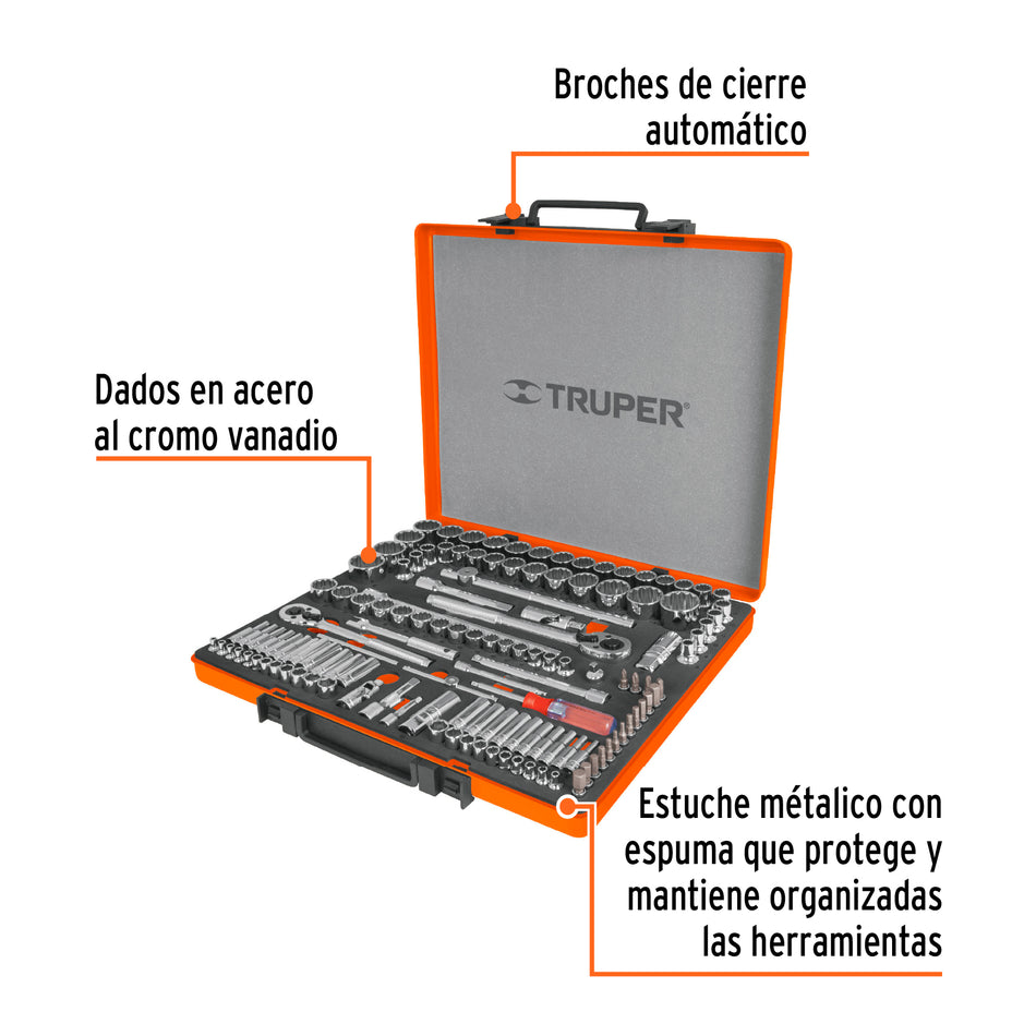 Juego 135 herramientas 1/4", 3/8" y 1/2" std y mm para Mecánico, Mantenimiento, Autocle.