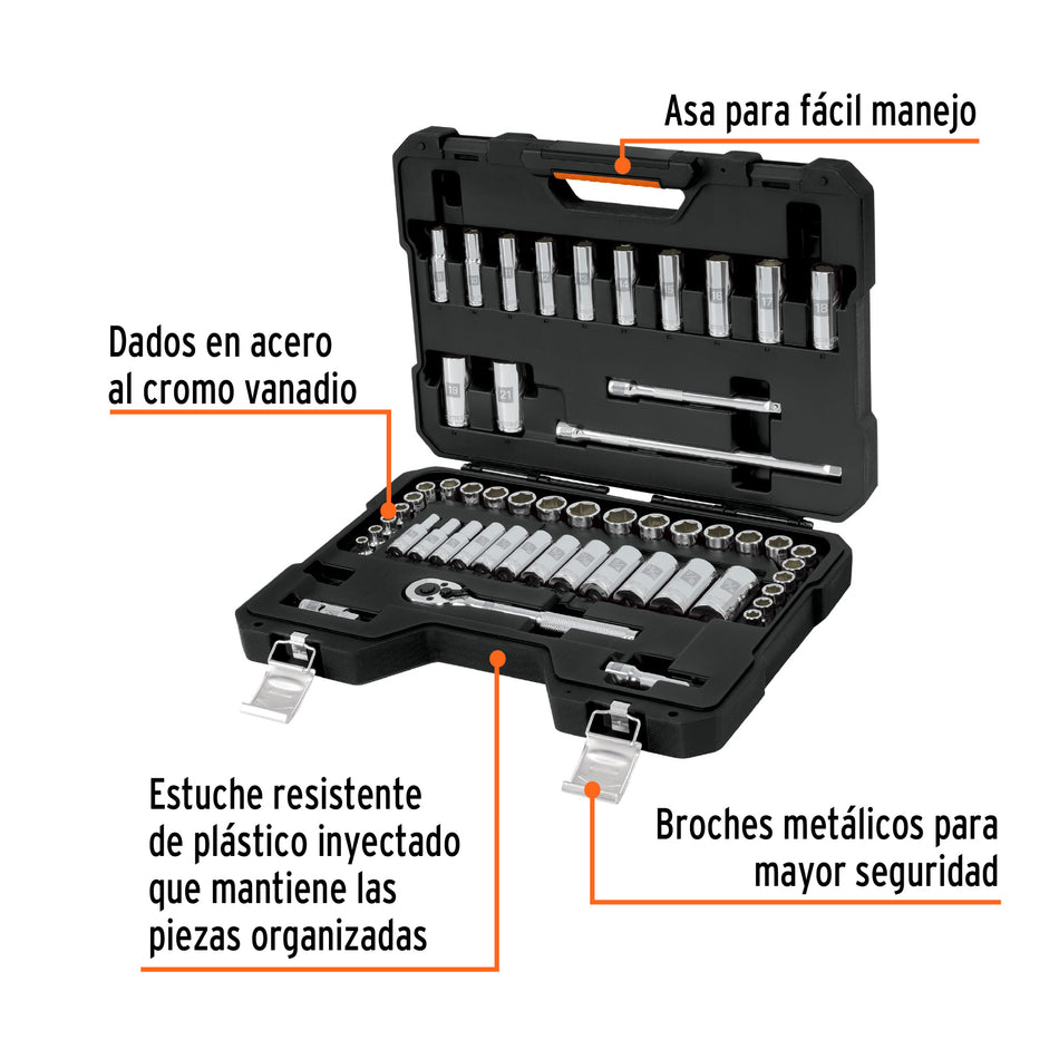 Juego de 53 herramientas cuadro 3/8" mm para Mecánico, Mantenimiento, Autocle.