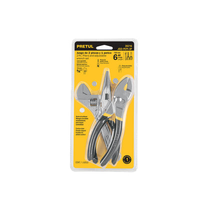 Juego de Herramientas Pretul 3 Piezas - 2 Pinzas + Llave Ajustable con Mango PVC - Solución Completa para Reparaciones y Mantenimiento
