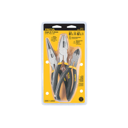 Juego 3 Pinzas Pretul Acero Carbono 6" y 8" Mango PVC - Sujeción Segura Trabajos Precisión JGO-PIN-3B