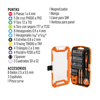 Juego 77 Piezas Reparación Electrónica Truper - Kit Profesional Dispositivos Inteligentes con Puntas Cromo Vanadio
