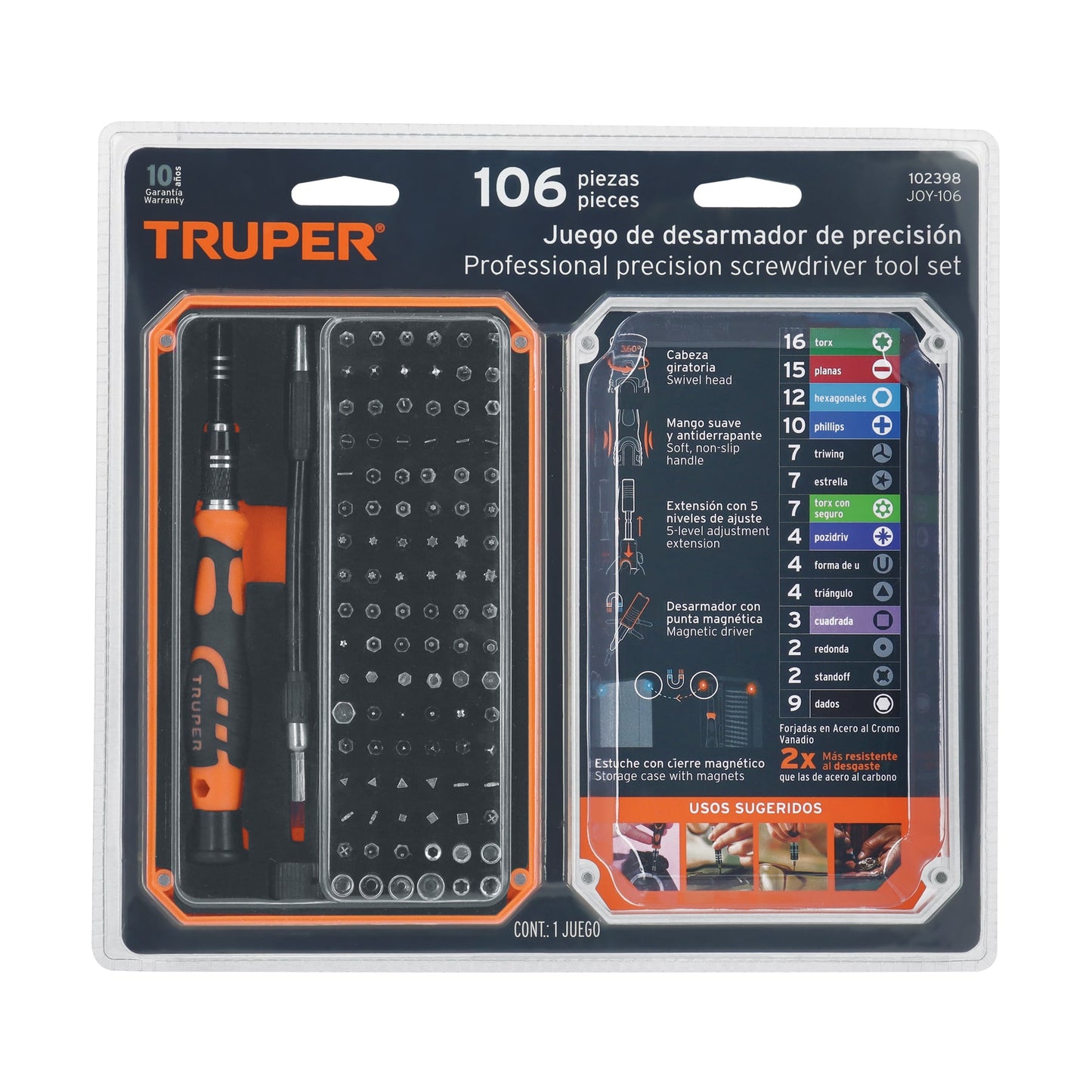 Desarmador de Precisión JOY-106 con 106 Puntas Intercambiables - Kit Profesional para Electrónica y Reparaciones