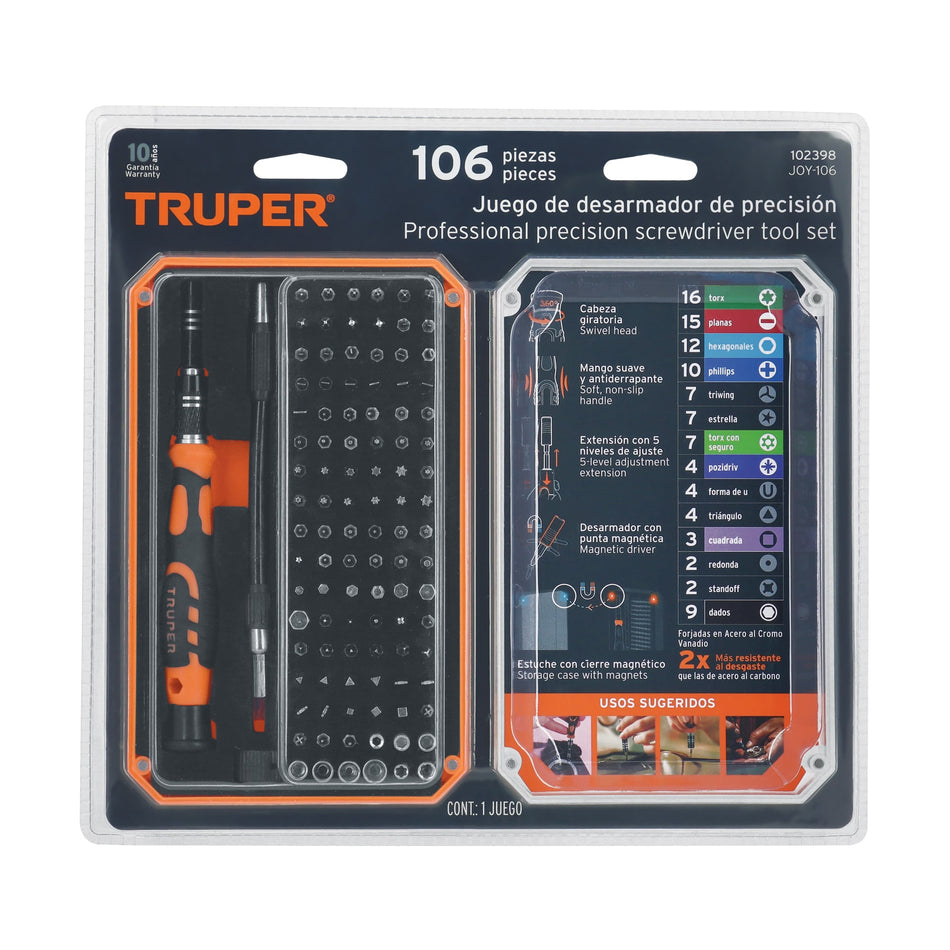 Desarmador de Precisión JOY-106 con 106 Puntas Intercambiables - Kit Profesional para Electrónica