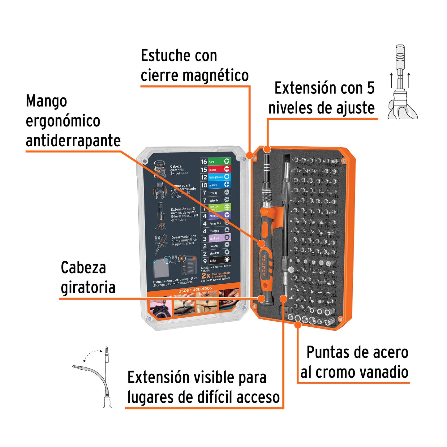 Desarmador de Precisión JOY-106 con 106 Puntas Intercambiables - Kit Profesional para Electrónica y Reparaciones