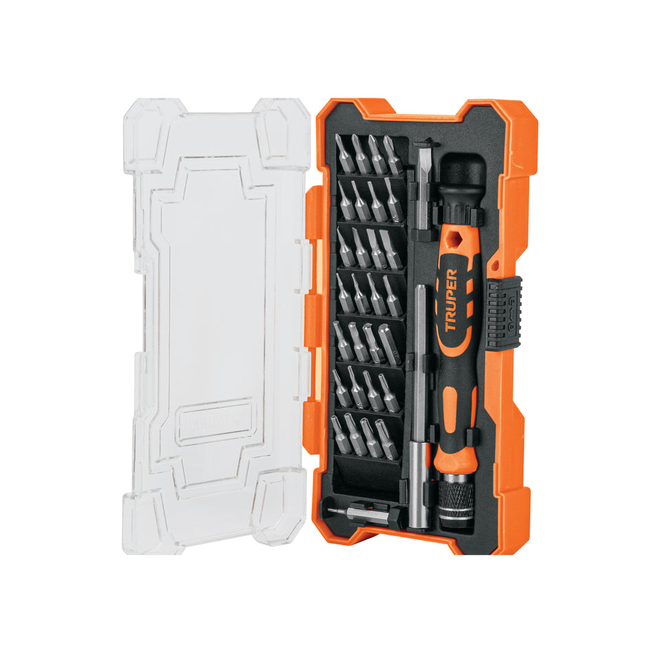 Desarmador de Precisión JOY-32 con 30 Puntas Intercambiables y Extensión - Kit Profesional para Electrónica, Reparación de Celulares y Trabajos de Precisión - Acero Cromo Vanadio 2X Más Resistente
